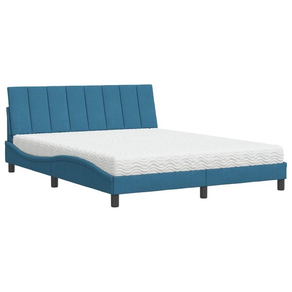 vidaXL Lit avec matelas Hanko bleu 160x200 cm velours