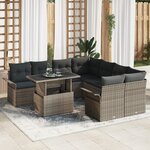 vidaXL Ensemble de Canapés de Jardin de 9 Pièces avec Coussins Gris Rotin Poly