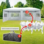 Tonnelle pliante - tente de réception - 3 x 6 m - pavillon chapiteau barnum - 3 cotés démontables - piquets d'ancrage au sol + sac de transport inclus blanc