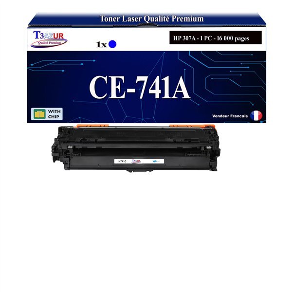 T3AZUR - 307A Toner compatible avec CE741A compatible avec HP Color LaserJet CP 5220  CP 5225 Cyan