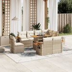 vidaXL Salon de jardin avec coussins 9 Pièces beige résine tressée