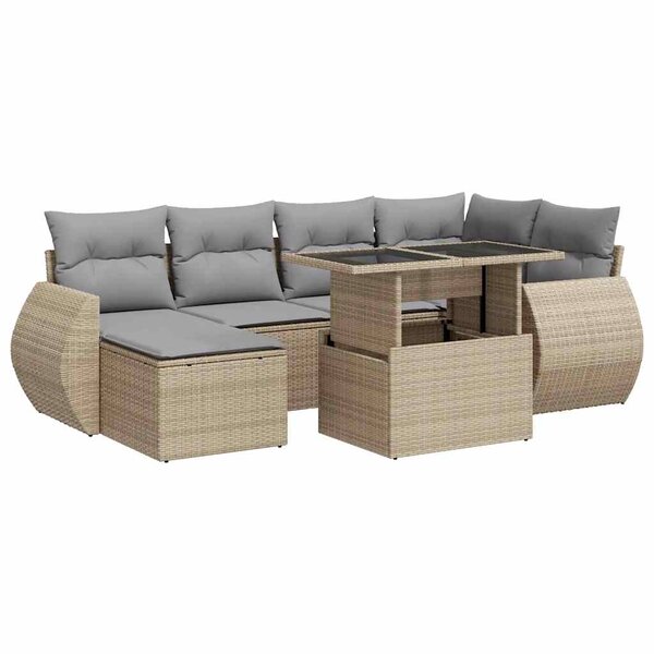 vidaXL Salon de jardin avec coussins 7 Pièces beige résine tressée