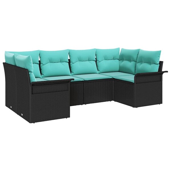 vidaXL Ensemble de canapé de jardin avec coussin 6 Pièces Noir Poly rotin
