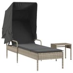 vidaXL Chaise longue avec auvent et table gris clair résine tressée