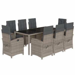 vidaXL Ensemble à manger de jardin 9 Pièces coussins gris résine tressée