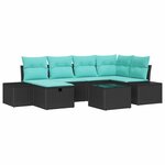 vidaXL Ensemble de canapé de jardin avec coussin 7 Pièces Noir polyrotin