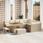 Ensemble de canapés de jardin 12 pièces avec coussins beige poly rattan acacia