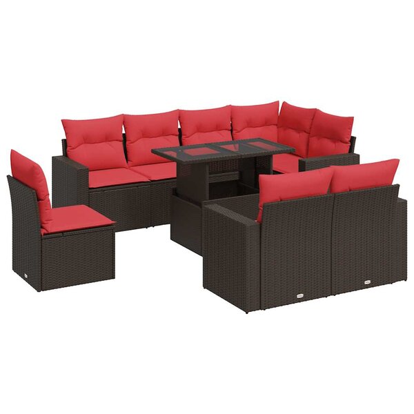 vidaXL Salon de jardin avec coussins 9Pièces marron résine tressée acacia