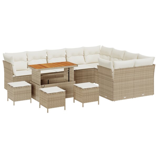 Ensemble de canapés de jardin 13 pièces avec coussins Beige Poly Rattan Acacia