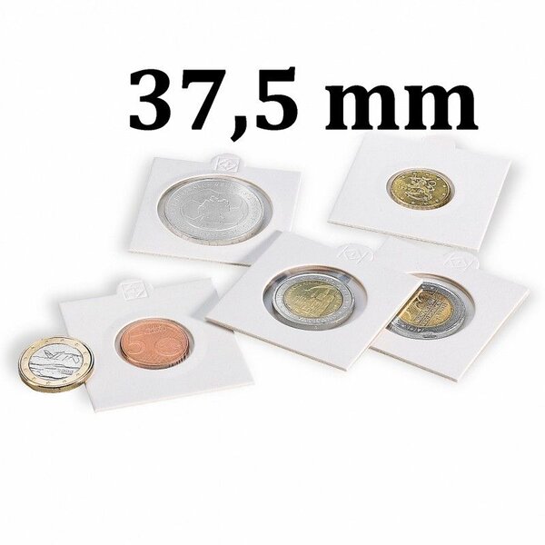 Cadres cartonnés autocollant pour monnaies jusqu'à 37 5mm. Paquet - 25 étuis