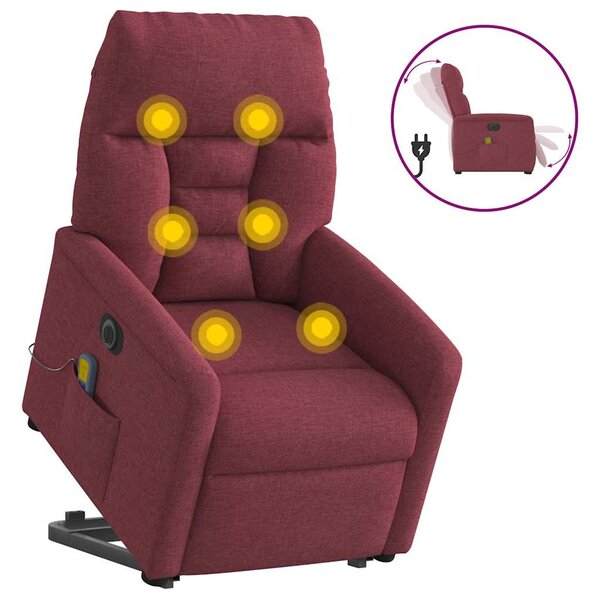 vidaXL Fauteuil inclinable de massage électrique Rouge bordeaux Tissu