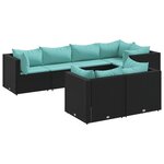 vidaXL Salon de jardin 7 Pièces avec coussins Noir Résine tressée