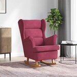 vidaXL Fauteuil à bascule à oreilles en velours rouge vin bois massif
