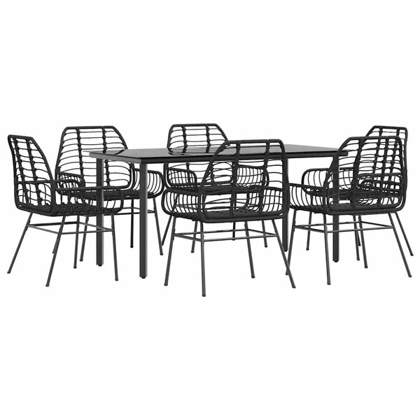 vidaXL Ensemble à manger de jardin 7Pièces noir poly rotin verre
