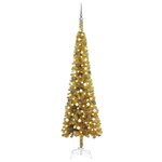 Vidaxl arbre de noël mince avec led et boules doré 240 cm