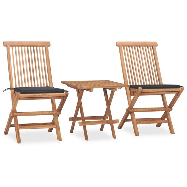 vidaXL Ensemble à manger d'extérieur pliable avec coussin 3 Pièces Teck