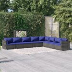 vidaXL Salon de jardin 8 Pièces avec coussins résine tressée gris