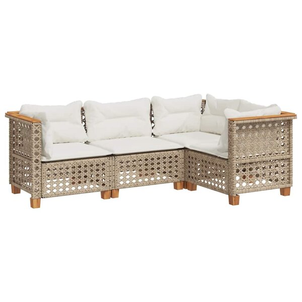 vidaXL Salon de jardin avec coussins 4 Pièces beige résine tressée