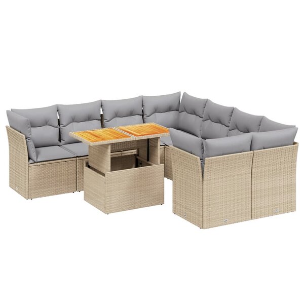vidaXL Salon de jardin avec coussins 9 Pièces beige résine tressée