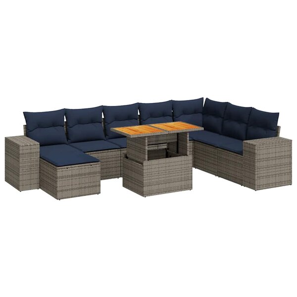 vidaXL Salon de jardin 9 Pièces avec coussins gris résine tressée
