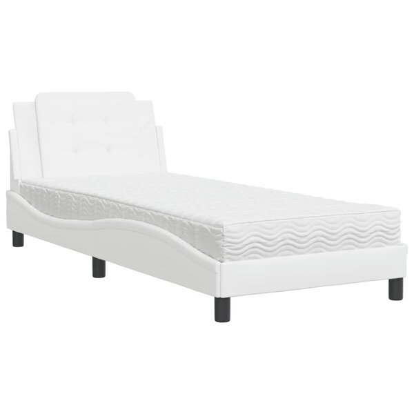 vidaXL Lit avec matelas blanc 90x190 cm similicuir
