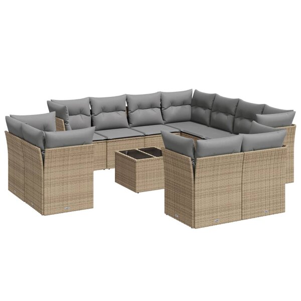 vidaXL Salon de jardin avec coussins 12 Pièces beige résine tressée