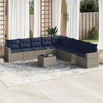 vidaXL Salon de jardin 10 Pièces avec coussins gris résine tressée