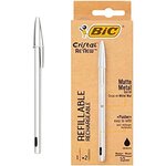 Stylo à Bille Cristal RE'NEW Corps Métal + 2 Recharges Noir BIC