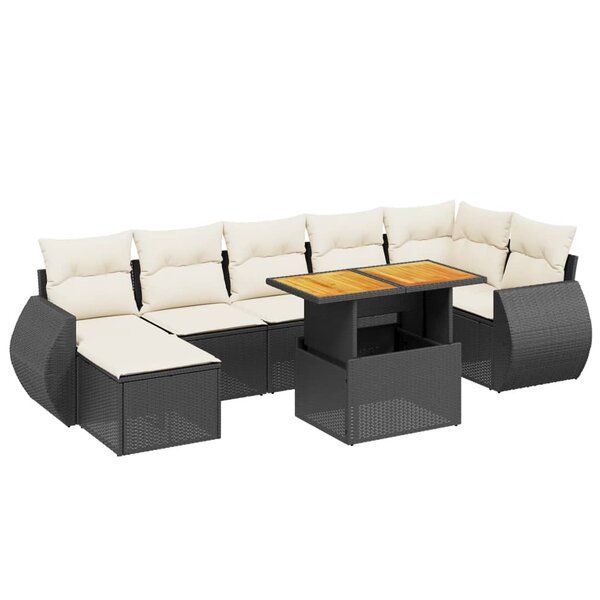 vidaXL Salon de jardin 8 Pièces avec coussins noir résine tressée