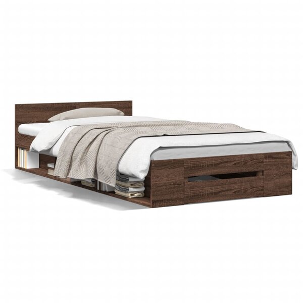 vidaXL Cadre de lit avec tiroir sans matelas chêne marron 75x190 cm