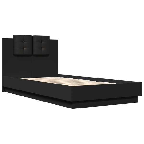 vidaXL Cadre de lit avec tête de lit noir 90x190 cm bois d'ingénierie