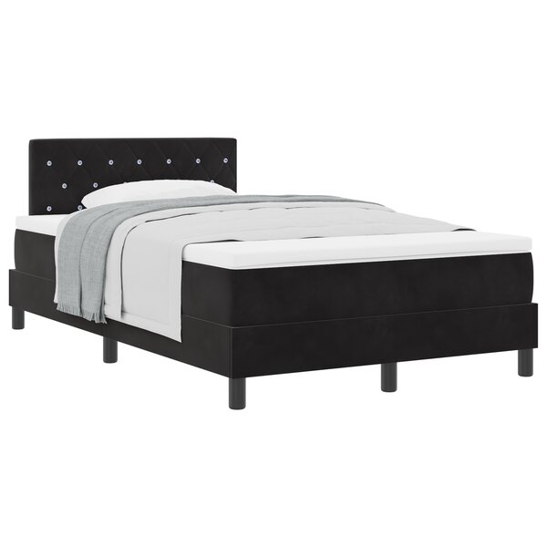 Lit à ressort avec matelas vidaXL Noir Petit Double Velours