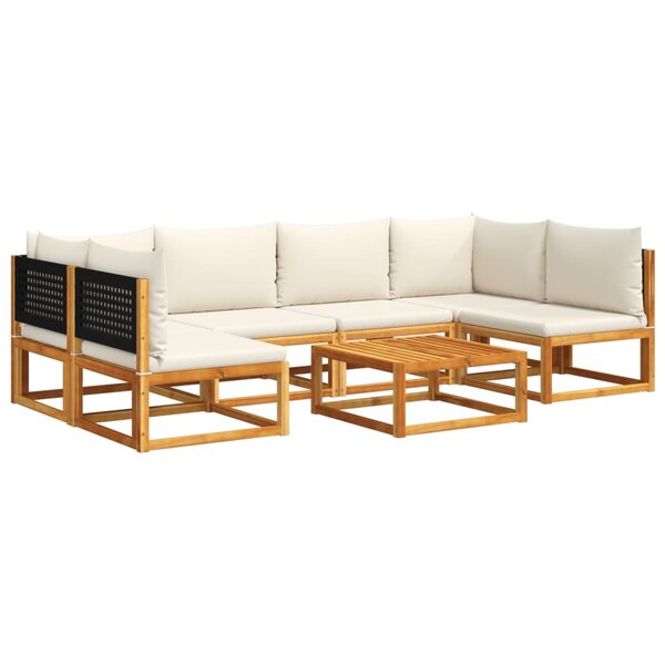 vidaXL Ensemble de canapés de jardin 7 pièces avec coussins en bois d'acacia et rotin