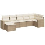 vidaXL Salon de jardin avec coussins 7 Pièces beige résine tressée