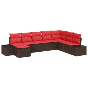 vidaXL Ensemble de canapé de jardin avec coussin 8 Pièces Marron et rouge