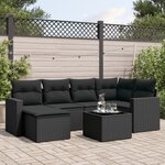 vidaXL Salon de jardin 7 Pièces avec coussins noir résine tressée