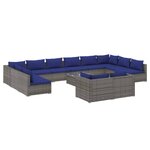 vidaXL Salon de jardin 13 Pièces avec coussins Gris Résine tressée