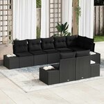 vidaXL Ensemble de canapé de jardin avec coussin 8 Pièces Noir Poly rotin