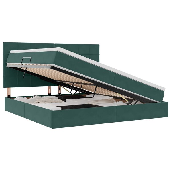 vidaXL Lit de rangement LED avec matelas Vert foncé 200 x 200 cm