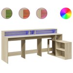 Bureau table poste de travail meuble d'ordinateur informatique étude avec lumières LED chêne sonoma bois d'ingénierie brun 02_0023420