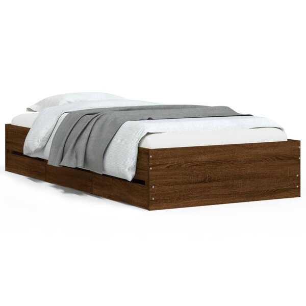 vidaXL Cadre de lit et tiroirs chêne marron 75x190cm bois d'ingénierie