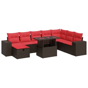 vidaXL Salon de jardin avec coussins 9 Pièces noir résine tressée acacia
