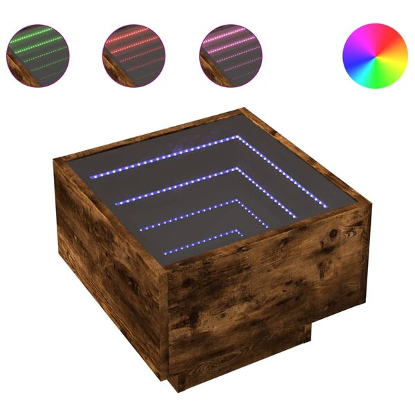 vidaXL Table d'appoint et LED chêne fumé 40x40x30 cm bois d'ingénierie