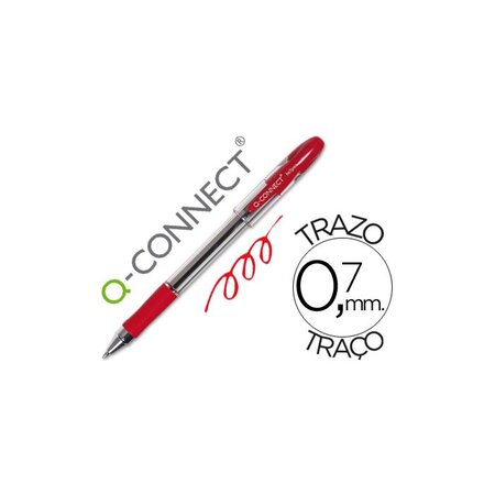 Stylo-bille transparent trait 0.4mm pointe 0.7mm  grip caoutchouc encre rouge x 12 Q-CONNECT