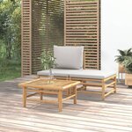 vidaXL Salon de jardin 3 Pièces avec coussins gris clair bambou