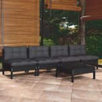 vidaXL Salon de jardin 5 Pièces avec coussins anthracite Bois de pin