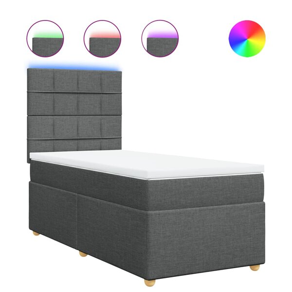 vidaXL Sommier à lattes de lit avec matelas Gris foncé 90x200 cm Tissu