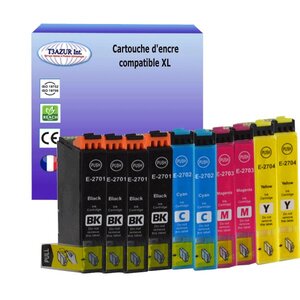 10 Cartouches Compatibles pour Epson WorkForce WF7620DTWF, WF7710DWF, WF7715DWF, WF7720DTWF remplace Epson T27XL- T3AZUR
