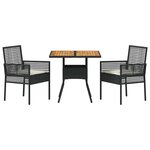 vidaXL Ensemble de salle à manger pour jardin 3 Pièces Noir Poly rotin