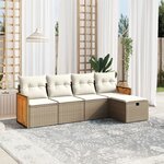 vidaXL Salon de jardin avec coussins 5 Pièces beige résine tressée